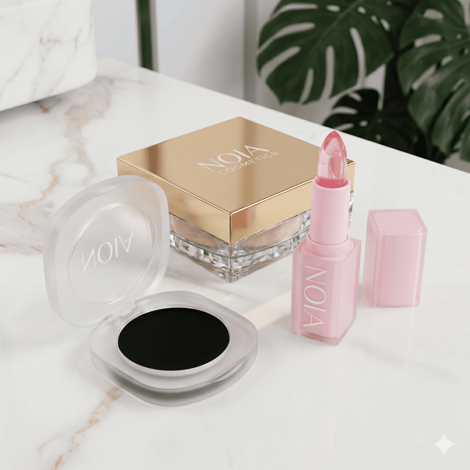 Kit Glow & Go de Noia Cosmetics: Ph Lip Balm, Magic Blush y Loose Setting Powder